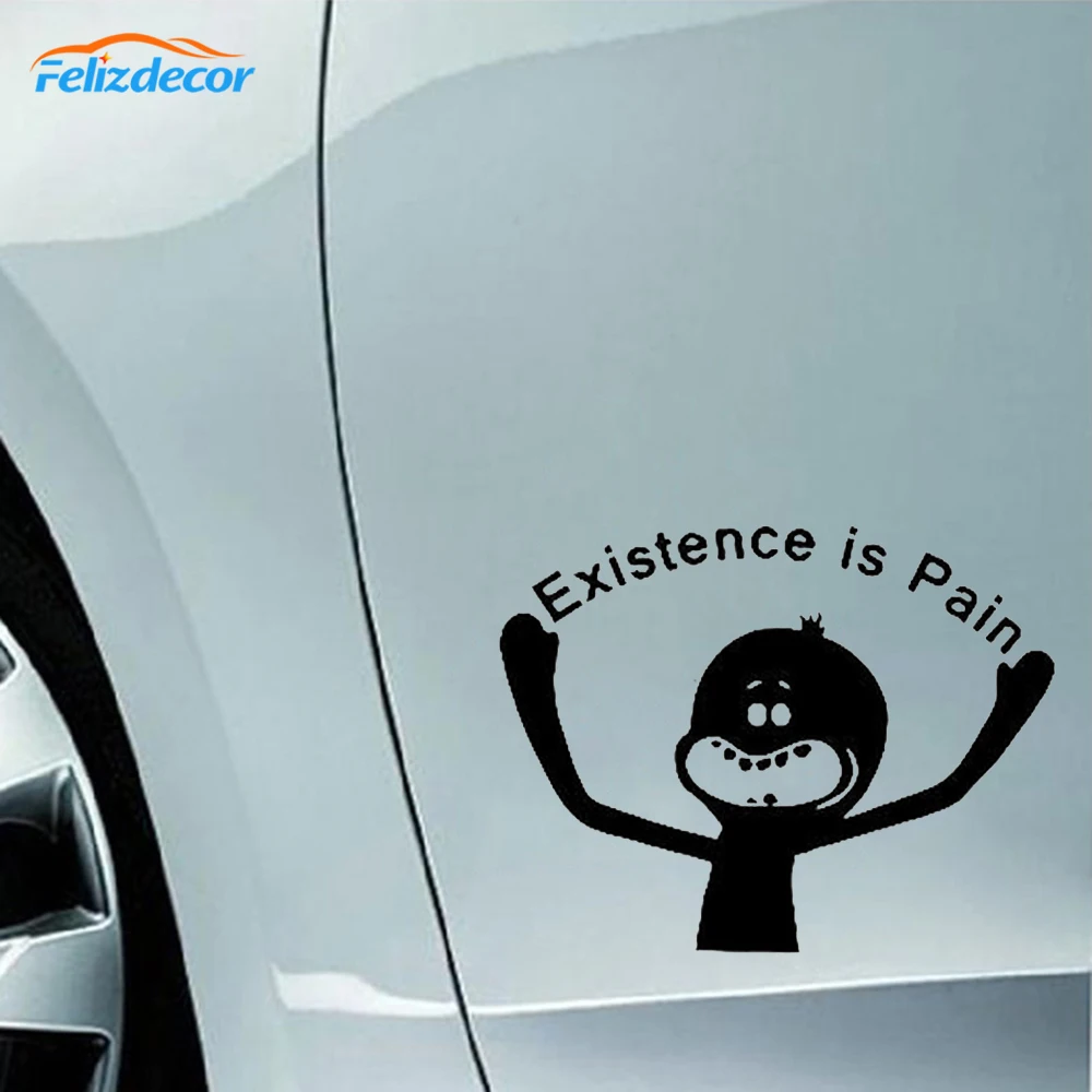 Black/Silver Funny Cartoon Existence Is Pain Car Stickers Vinyl Auto Laptop Car Door Window Decal Decoration C751 - Image 2