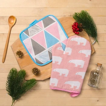 

Dolyan's set (mitten + potholder), polar bear of roses / mosaic, matting