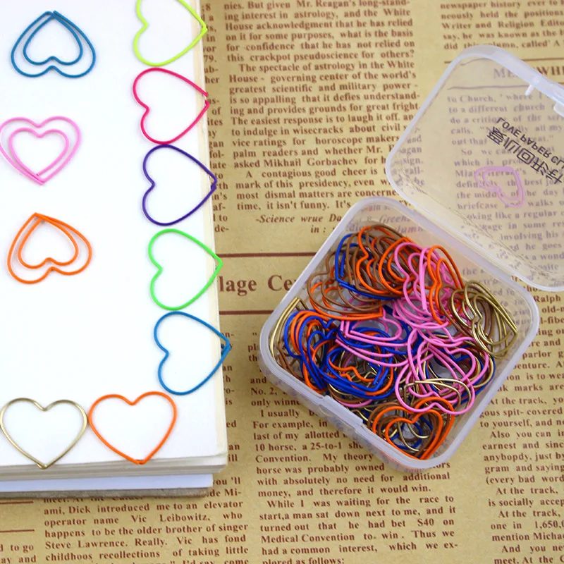 50 unids/caja marcador de corazón Clip de papel de Metal decoración colorido libro decoración de cuaderno Clip papelería suministros para estudiantes