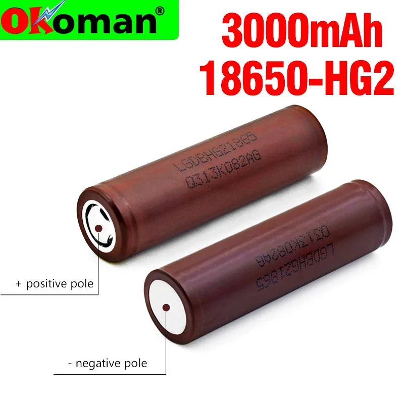 Новинка 18650 hg2 3000mah электронная сигарета 18650 перезаряжаемая батарея высокой разрядки, большой ток для LG фонарик
