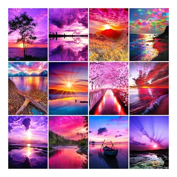 

YI BRIGHT Full Square Diamond Painting Purple Sunset Clouds DIY Diamond Mosaic Embroidery Picture of Rhinestones Home Decor