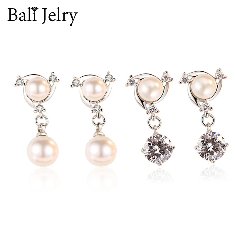 

BaliJelry Fashion Pearl Earrings 925 Silver Jewelry Zircon Gemstone Drop Earring for Women Wedding Engagement Party Accessories