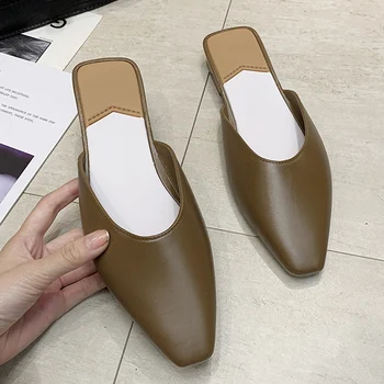 

2020 Woman Slippers Office Ladies Mules Women Casual Slides Female Pointed Toe Low Heels Summer Women's Fashion Solid Footwear