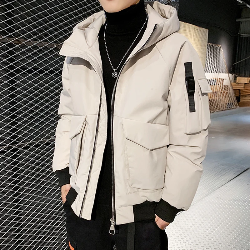 Зимняя новая куртка мужская теплая Толстая Модная парка Мужская однотонная многокарманная куртка с карманами Мужская Уличная свободная