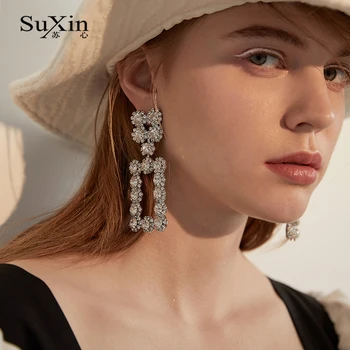 

SuXin earrings 2020 new simple square earrings for women long artificial crystal pendant earrings jewelry gift