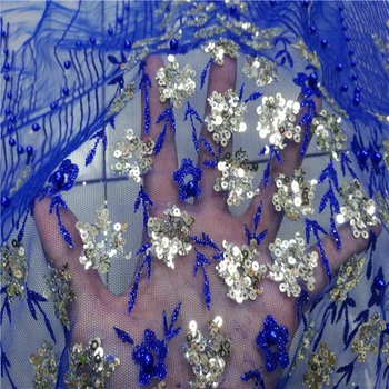 

Blue Pink Mesh gauze shiny sequins hand beaded fabric diy cloth fabric material stage costume evening dress fabric