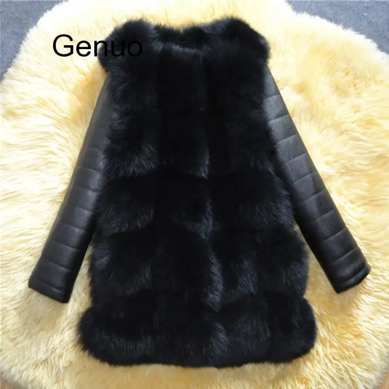 

Шуба женская из искусственного лисьего меха, зимняя, теплая, с искусственным лисьим мехом, с рукавами, 2020