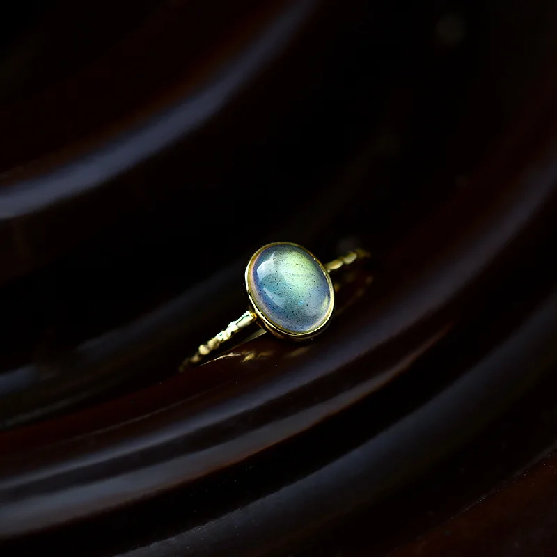 Кольцо с нежным натуральным камнем, твердое кольцо из стерлингового серебра 925 пробы, Золотое штабелируемое крошечное тонкое кольцо с радужным лунным камнем, кольцо в подарок для женщин