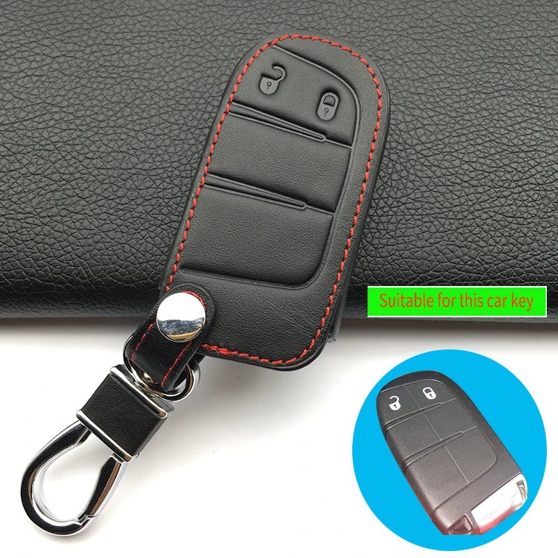 

100% Leather Car Key Cover for Fiat for Jeep Grand Cherokee Dodge JCUV Dart Tour Chrysler 300C Fiat, 2 Button Car Accessorie