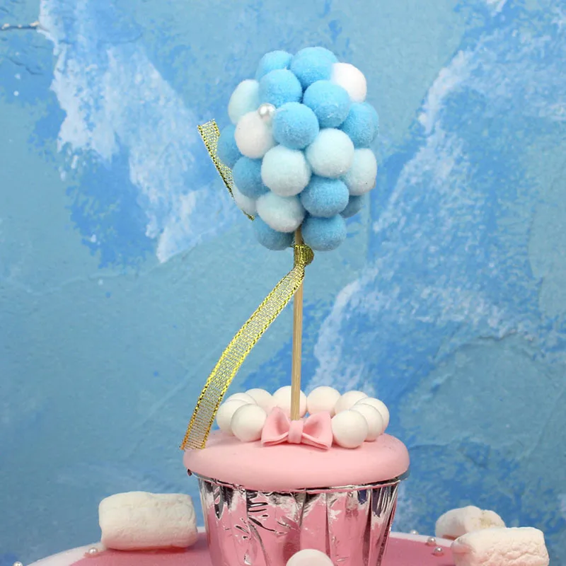 Милый мультфильм мягкий помпон облако торт Топпер ребенок душ кекс «сделай сам» топ флаги для украшения детей день рождения, вечеринки