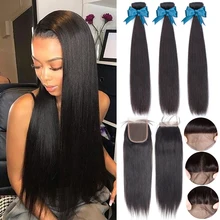 Beaudiva волосы для наращивания, человеческие волосы, пряди с закрытием, бразильские волосы, 3 пряди, прямые пряди на шнуровке