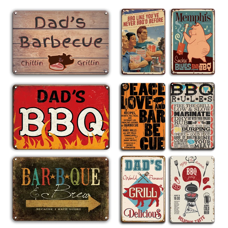 Vintage BBQ ZONE Poster Metal Tin Sign Dad's Barbecue Rules Plaque Decorative Plates Retro Bar Pub Restaurant Decor | Дом и сад