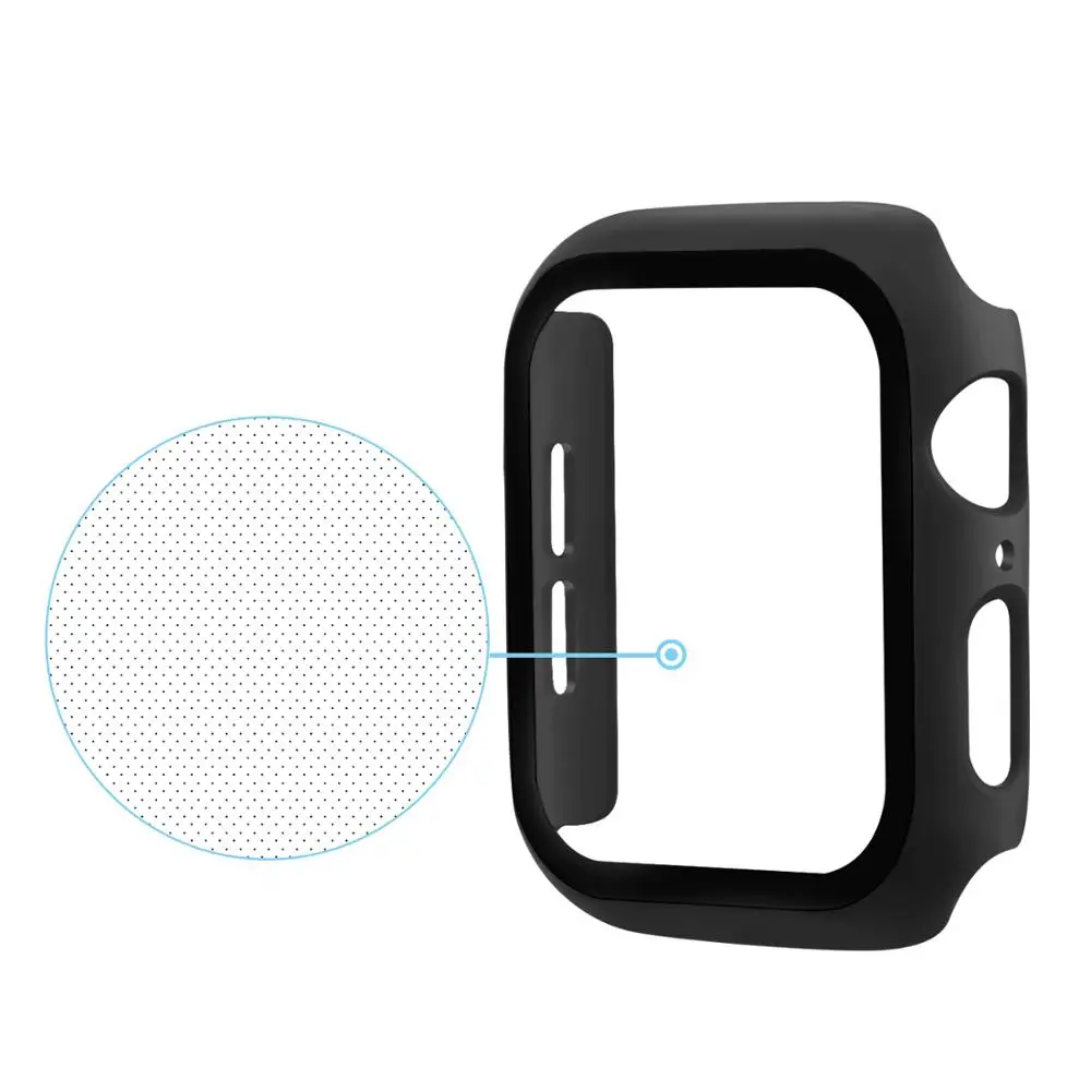 Protector watch Case For Apple Watch 5 4 40mm 44mm PC Cover+tempered film integrated molding For Iwatch Screen Protector Bumper - Цвет: black