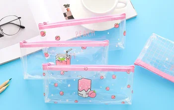 

Cute peach translucent pvc pencil bag storage case for kids Stationery office school supplies Escolar Papelaria