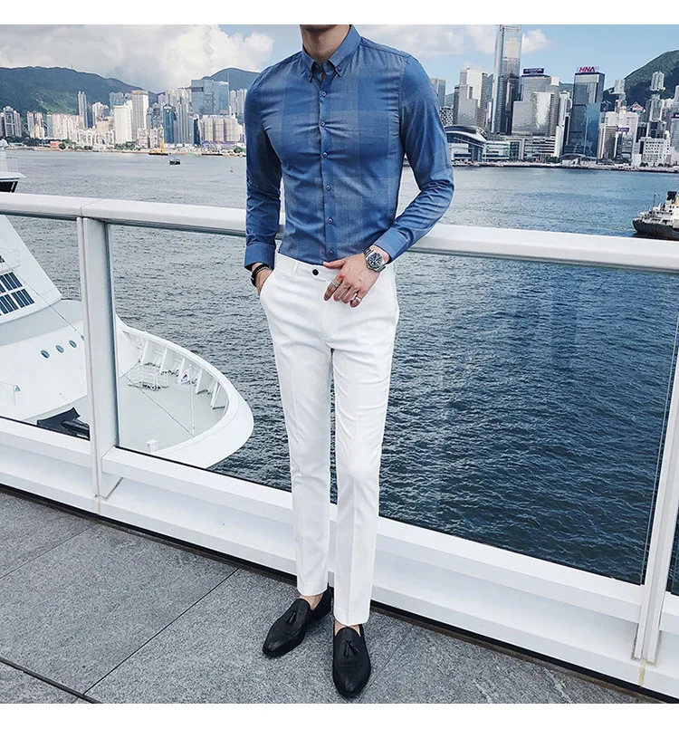 Роскошная большая мужская клетчатая рубашка осень длинный рукав Camisa Social Masculina деловая Повседневная Camiseta Masculina Camicia Uomo