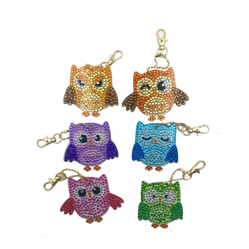 

HeeBenor Diamond Keychain 6pcs Owl Pattern Keyring Bag Pendant Ornament Coloful Diamond Painting Gift Cross Stitch DS023