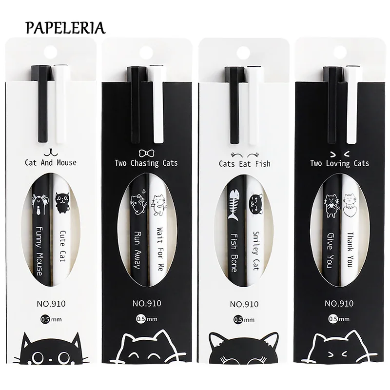 

PAPELERIA 2pcs Kawaii Cat Gel Pens Set 0.5mm Cute Quick-drying Neutral Pen Writing Stationery for School Stationery Supplies