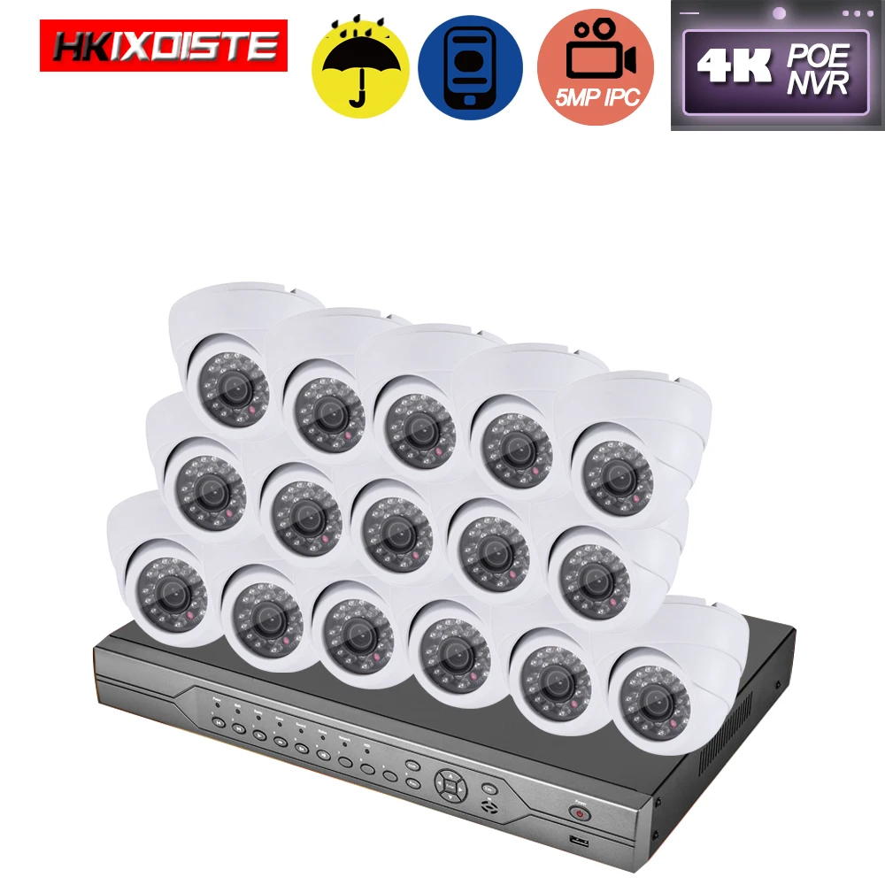 16 каналов 5 Мп POE 48 в NVR 8 4K комплект видеонаблюдения внутри/вне помещений IP66