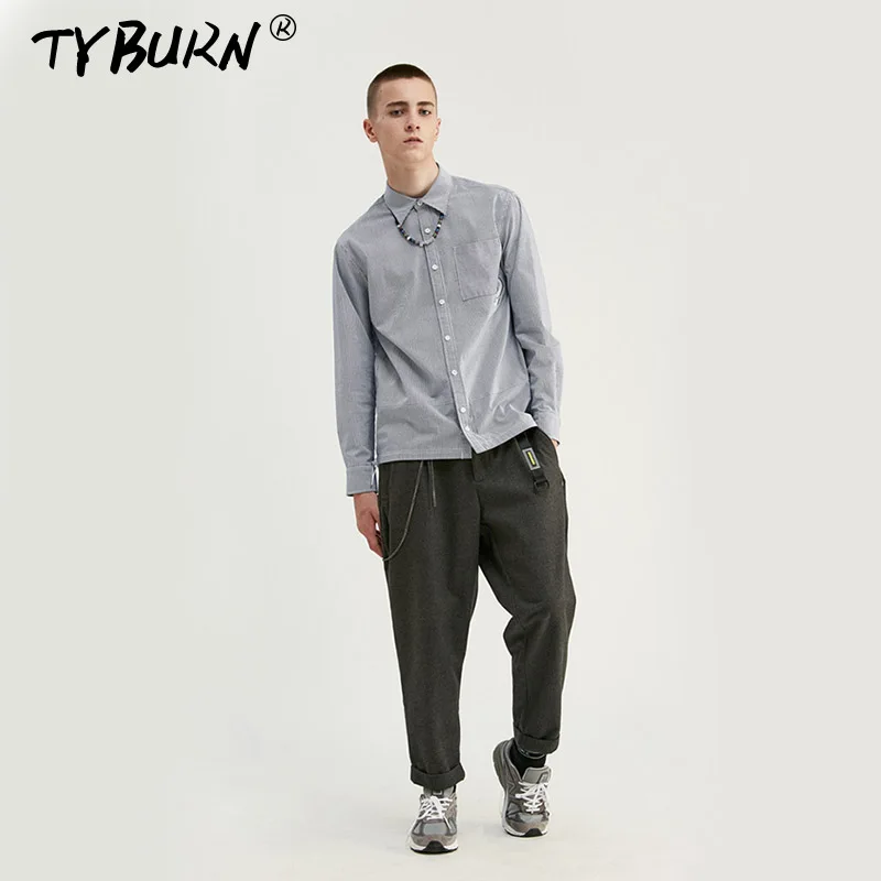 TYBURN 2019, новая мужская клетчатая футболка с отворотом, маленький v-образный вырез, футболка с длинными рукавами, мужская хлопковая
