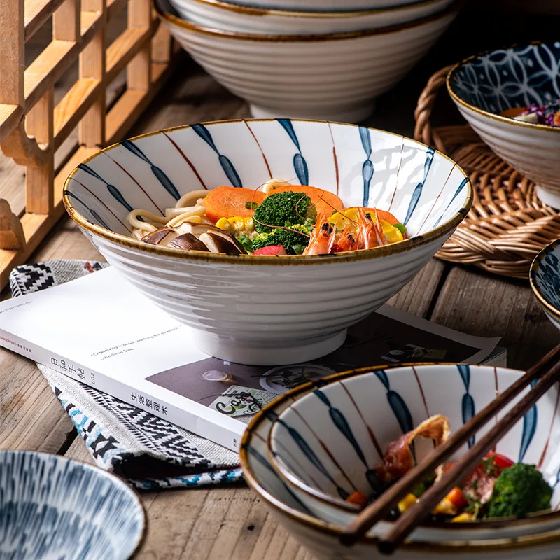 Ramen миска для салата для супа, большие миски, ретро японская керамическая миска для лапши, столовая посуда, посуда 9 дюймов