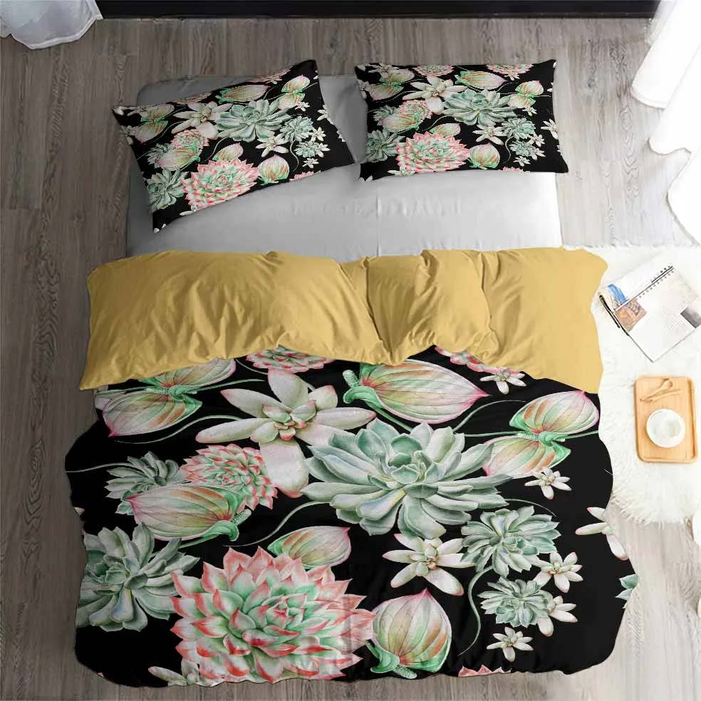 Helengili 3d Bedding Set Tropical Plants Print Duvet Cover Set