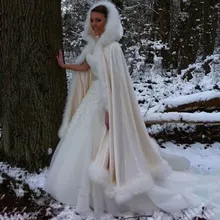 

Fashion bride winter wedding cloak cloak with hooded fur trim long bridal warm jacket