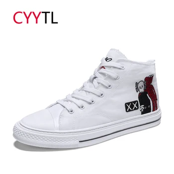

CYYTL 2019 Hot Fashion Men Sneakers High-top Canvas White Shoes Cross Stitch Casual Breathable Tenis Masculino Zapatillas Hombre