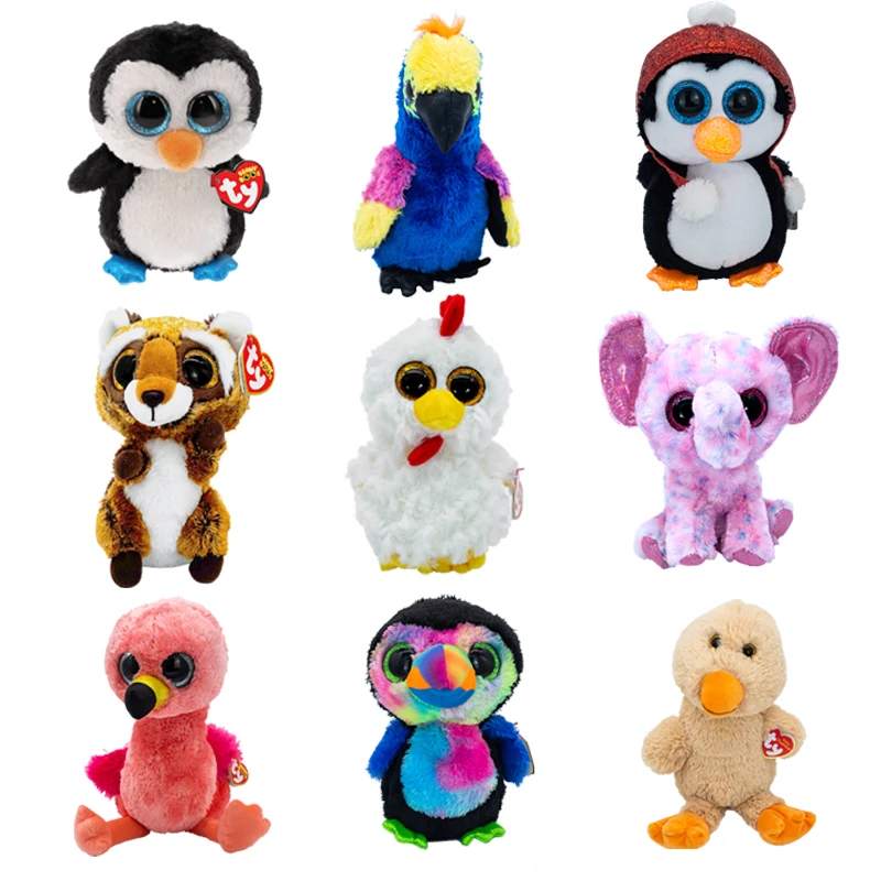 Ty Beanie Boos с большими глазами 6 дюймов 15 см пингвин птица курица белка слон фламинго
