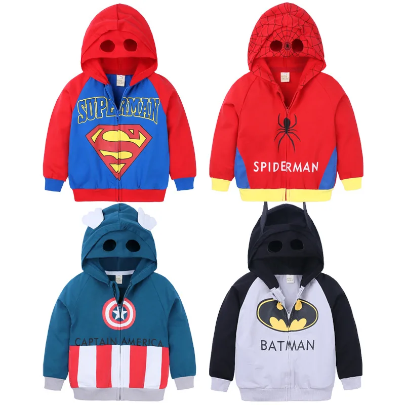 

Winter Autumn Batman Cosplay Jackets For Boys Kids Coat Jackets Children Spiderman Hooded Outerwear Coat For Baby Boys Clothes