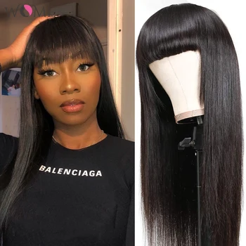

WOME Straight Human Hair Wigs With Bangs Pre Plucked Full Machine Made Wigs Brazilian Remy Hair Wig Natural Color 150% Denisty