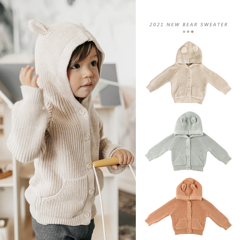 puseky Baby Boys Girls Knit Sweater Hooded Ears Warm Cardigan Coat Tops Jacket Outwear