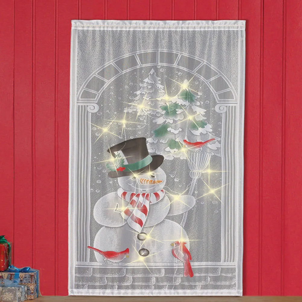 

Vertical With LED Party Home Decor Gift Modern Window Curtain Lace Living Room Bedroom Christmas Snowman Simple Hanging Durable