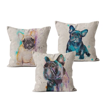 

Cushion Cover Linen Canada French Bulldog Print Creative Dog Throw Pillow Case Colorful Animal Home Decorative Pillowcase 45x45