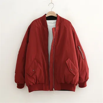 

Winter Long Sleeve Zipper Cotton Padded Coat Women Bomber Jacket Wear both sides Baseball Jacket Stand Collar Outerwear Female