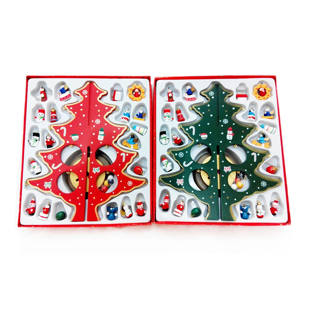 New Artificial Wooden Christmas Tree Toys with Mini Pendant Accessories Xmas Party New Year Gifts Decoration