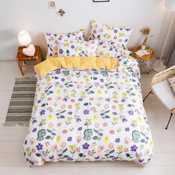 

Floral design bedding set new duvet cover flat bed sheet pillowcase 3 / 4pcs queen king full single home