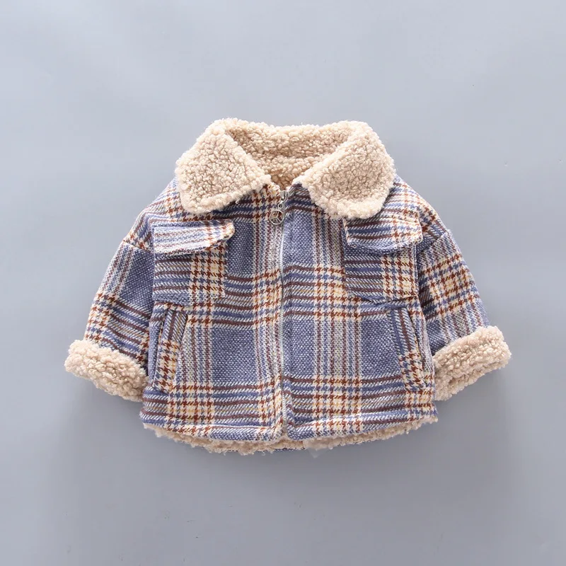 

Fashion-Style 2019 New Style Autumn And Winter Children Baby Fashion Stripes Fold-down Collar Thick Lamb's Wool Coat