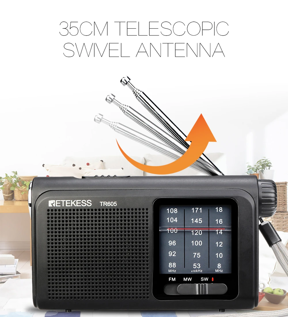 Rádio de Emergência Portátil para Pessoas Idosas com Antena de Rádio Retekess sw am Lanterna Portátil Tr605 fm - mw - Image 5