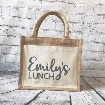 

Personalized Jute Lunch Tote Bag with Name, Monogram Beach bags, Lunch Box, Jute Carryall, Burlap handBag, unique birthday gift