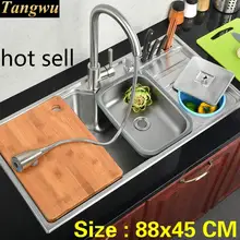 Бытовая стандартная большая кухонная раковина прочная пищевая нержавеющая сталь Горячая Распродажа 88x45 см