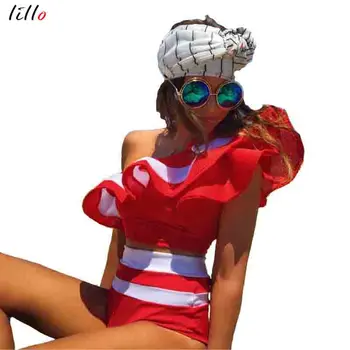 

2019 new hot sale beach set Explosion models striped ruffled sexy two-piece suit shorts summer women Fashion design sexy set