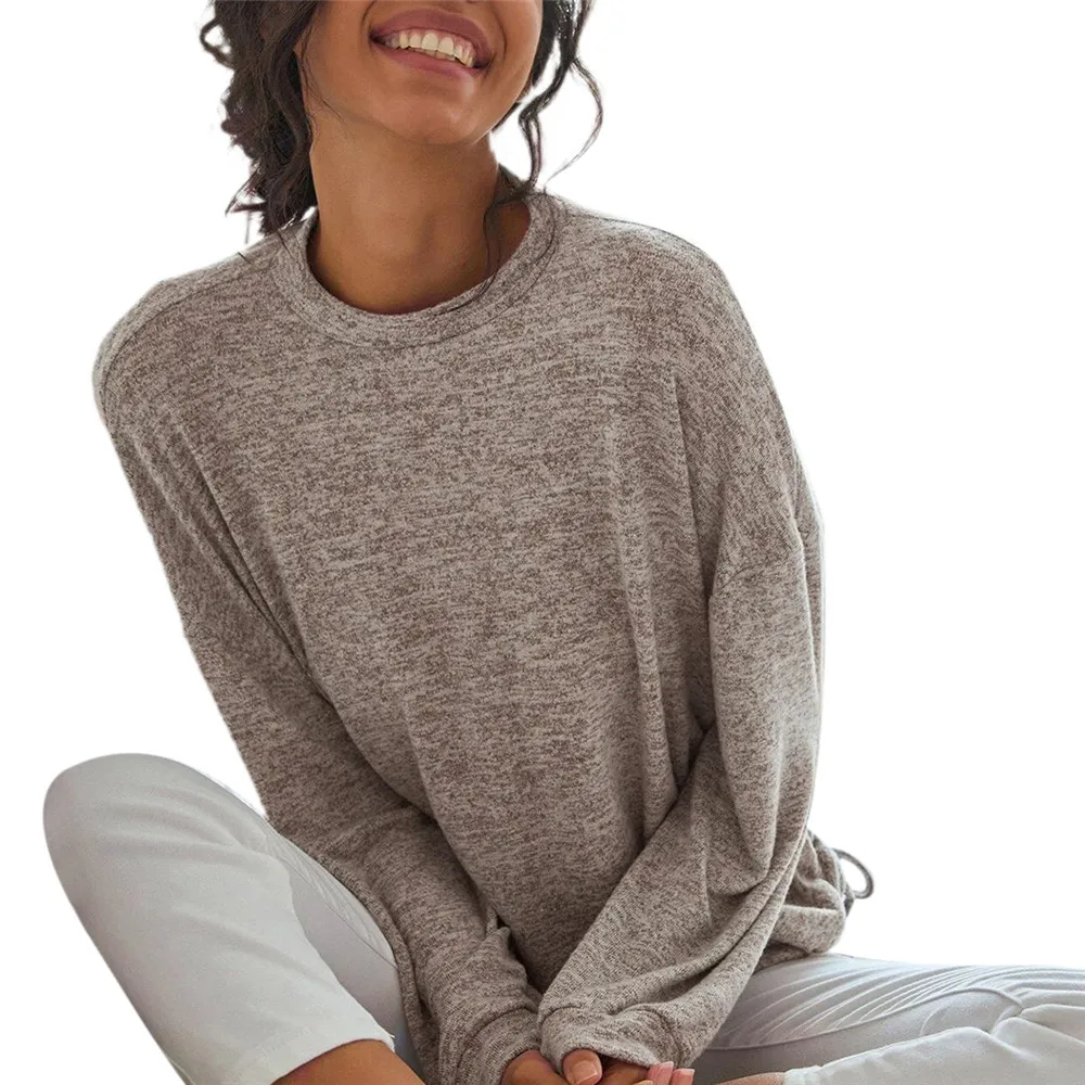 

Autumn Winter solid color Sweater Loose Pullovers Casual Knitwear Top Women Long Sleeve Drawstring Round Neck for Women Ladies