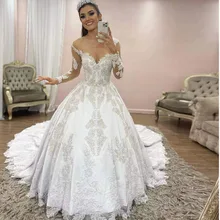 

New Luxury Wedding Dress Beading Sequined Appliques Ball Gown Long Sleeve Sweetheart Floor-Length Bridal Gowns Robe De Mariée