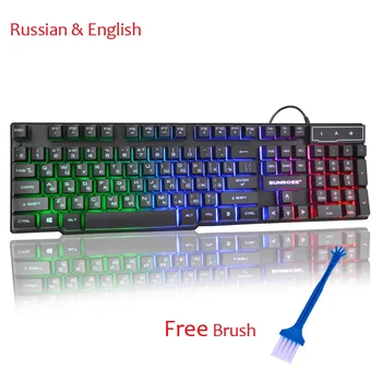 

Wired Gaming Keyboard Mechanical Feeling Backlit Keyboards USB 104 Keycaps Russian Keyboard Waterproof Computer Game Keyboards