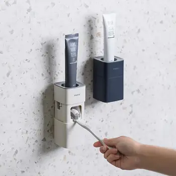 

Hot New Auto Squeezing Toothpaste Dispenser Wall-mount Toothbrush Holder Toothbrush Toothpaste Cup Storage Bathroom Accessories