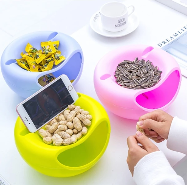 

Snack Candy Box Plastic Household Detachable Double Layers Lazy Fruit Plate Snacks Fruit Container Nut Box Plastic Container