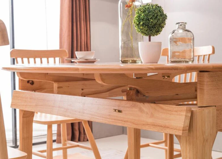 Mesa de comedor plegable para sala de estar, conjunto redondo de madera