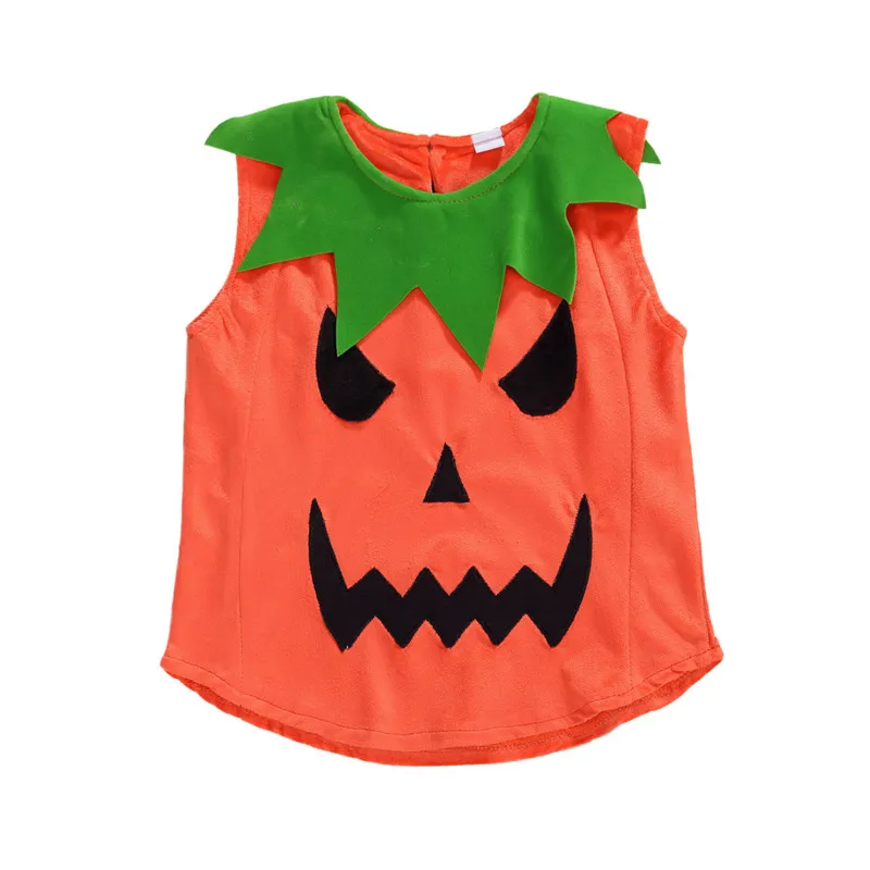 Newly Cosplay Halloween Toddler Baby T-shirts Pumpkin Print Sleeveless Vest Tops Baby Boy Girl Orange T Shirt Clothes Costumes