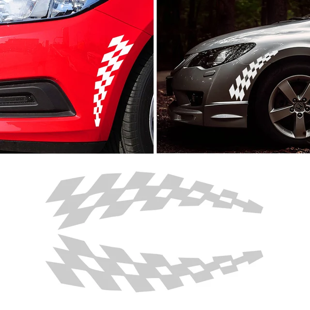 2PCS Universal Racing Stickers Vehicle Car Decals Wheel Eyebrow Checkered Flags Safety Reflector Vinyl Stickers Prevention Decor 2