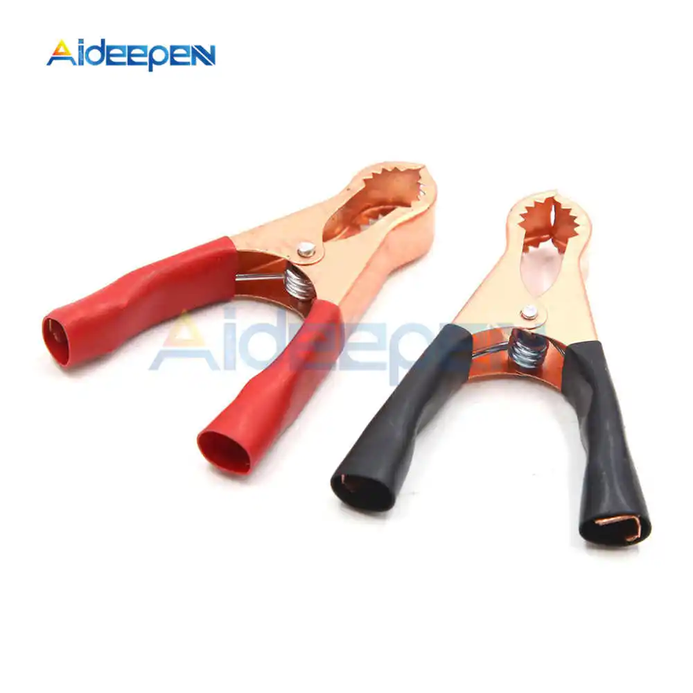 2Pcs 50A 80mm Crocodile Clip Car Caravan Van Battery Test Lead Clips Battery Clamps Alligator Clips Red + Black